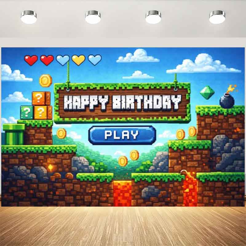 Pixel Video Game Birthday Back - Background Retro Gaming recension och pris