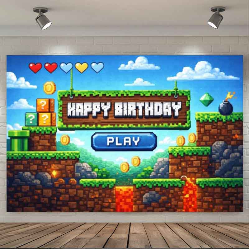 Pixel Video Game Birthday Back - Background Retro Gaming recension och pris