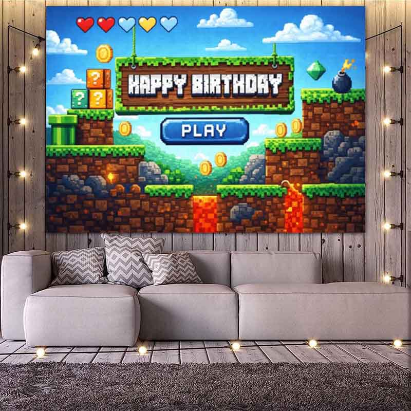 Pixel Video Game Birthday Back - Background Retro Gaming recension och pris